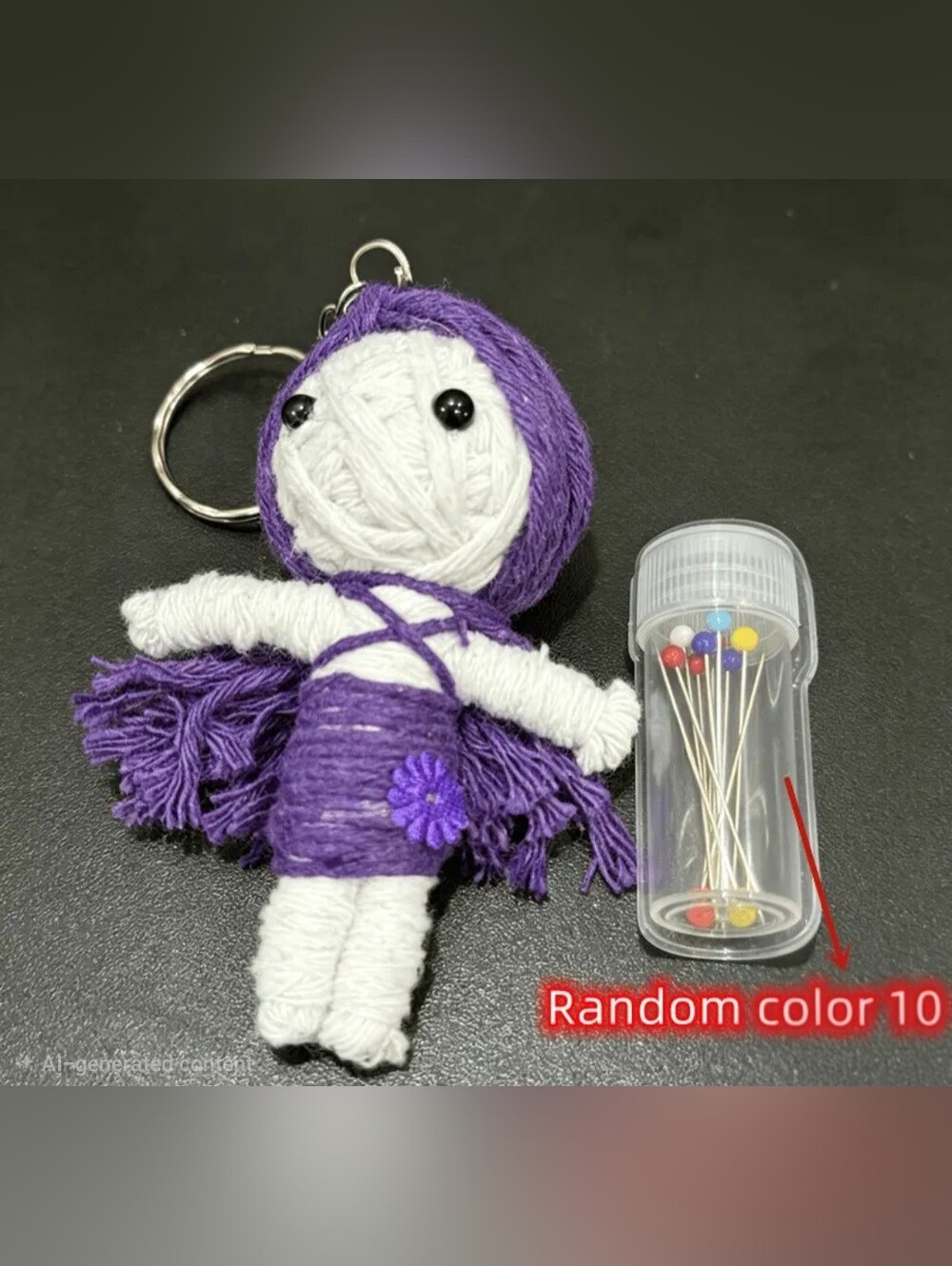 Handcrafted Yellow, Black Or Purple Voodoo Doll Toy with Pins - Picture 5 of 5